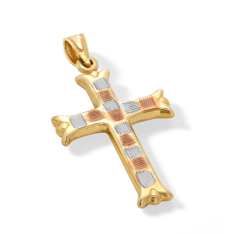 Main Image 3 of 10K Hollow Gold Cross Tri-Tone Necklace Charm