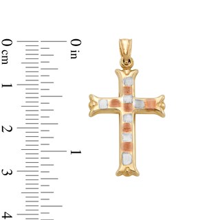 10K Hollow Gold Cross Tri-Tone Necklace Charm
