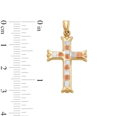 10K Hollow Gold Cross Tri-Tone Necklace Charm