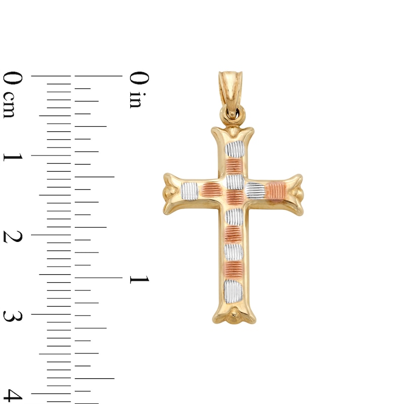 10K Hollow Gold Cross Tri-Tone Necklace Charm