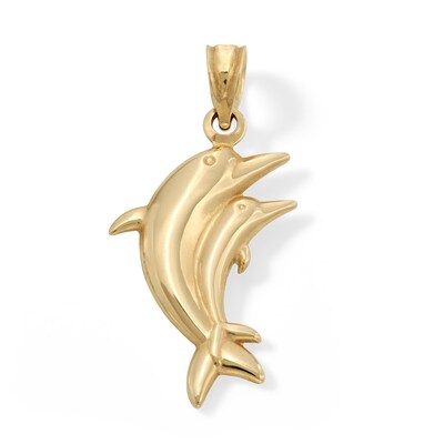 10K Hollow Gold Puff Dolphin Necklace Charm