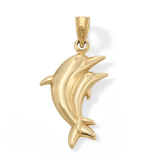 10K Hollow Gold Puff Dolphin Necklace Charm