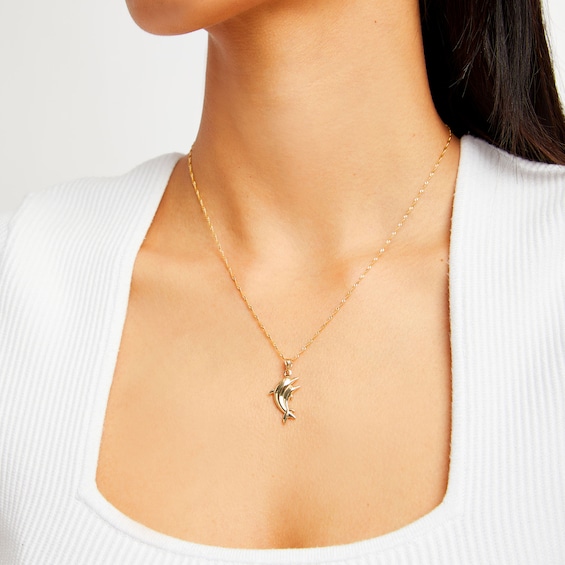 10K Hollow Gold Puff Dolphin Necklace Charm