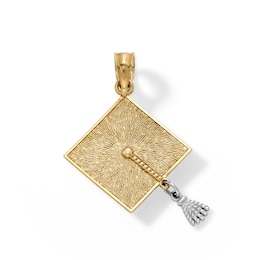 10K Solid Gold Graduation Cap Two-Tone Necklace Charm