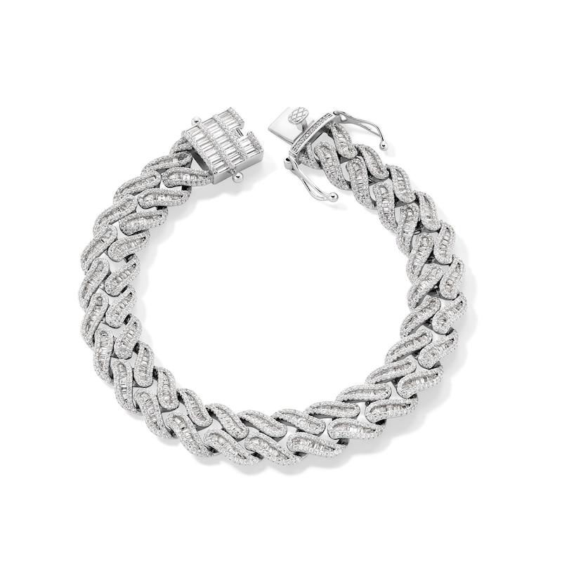 Solid Sterling Silver CZ Baguette and Round Curb-Style Chain Link Bracelet - 8.75"