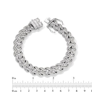 Solid Sterling Silver CZ Baguette and Round Curb-Style Chain Link Bracelet - 8.75"
