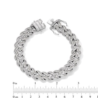 Solid Sterling Silver CZ Baguette and Round Curb-Style Chain Link Bracelet - 8.75"