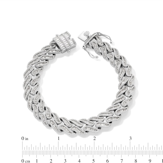 Solid Sterling Silver CZ Baguette and Round Curb-Style Chain Link Bracelet - 8.75"