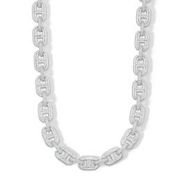 Sterling Silver CZ Round and Baquette Link Necklace