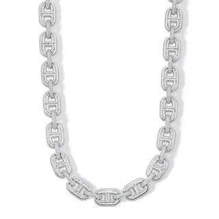 Solid Sterling Silver CZ Baquette and Round Mariner Chain Link Necklace - 20.5"