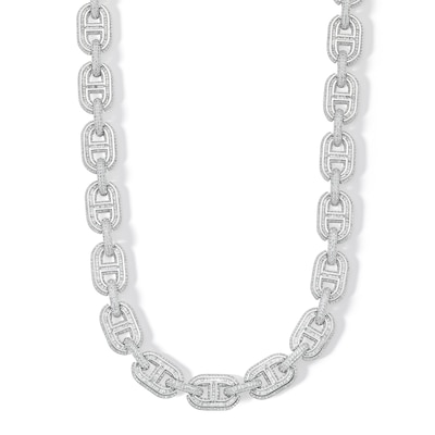 Solid Sterling Silver CZ Baquette and Round Mariner Chain Link Necklace - 20.5"