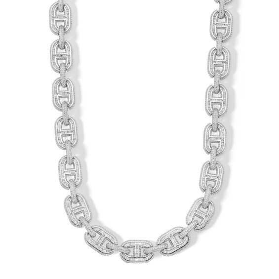 Solid Sterling Silver CZ Baquette and Round Mariner Chain Link Necklace - 20.5"