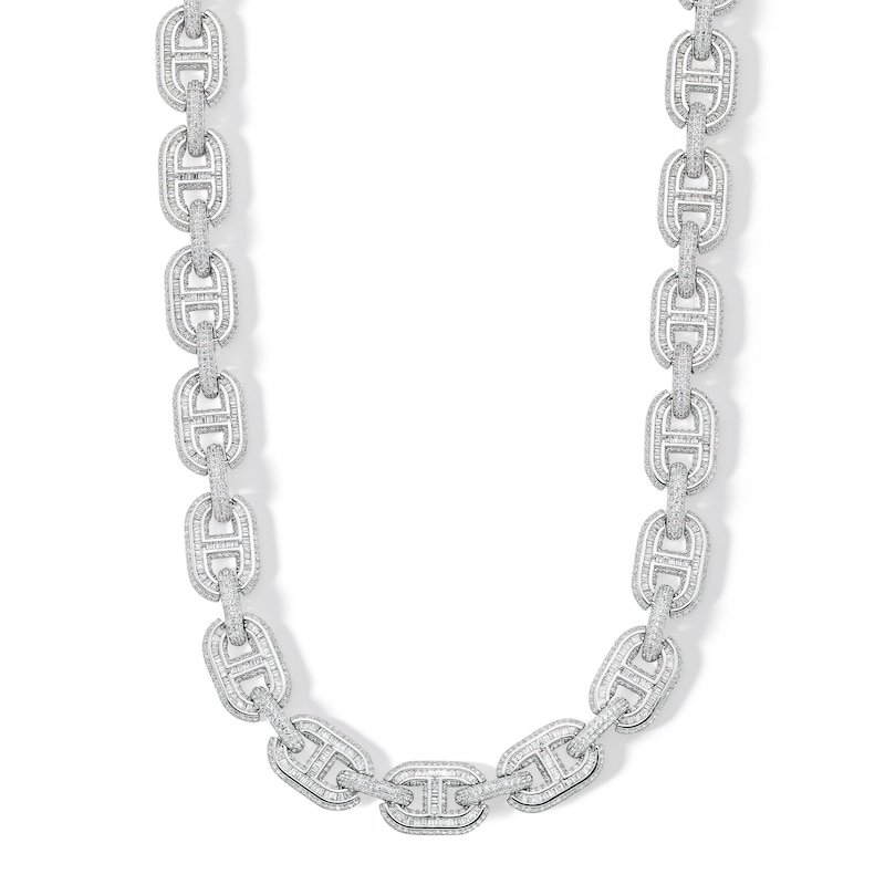 Sterling Silver CZ Round and Baquette Link Necklace