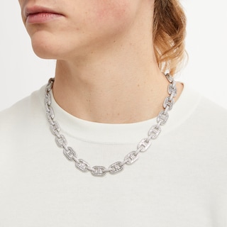 Solid Sterling Silver CZ Baquette and Round Mariner Chain Link Necklace - 20.5"