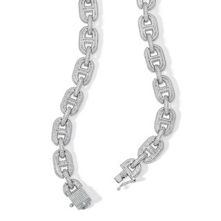 Solid Sterling Silver CZ Baquette and Round Mariner Chain Link Necklace - 20.5"