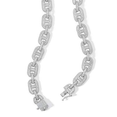 Solid Sterling Silver CZ Baquette and Round Mariner Chain Link Necklace - 20.5"
