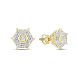 ​​​​​​​​​​​​​​​​​​​​​1/6 CT. T.W. Diamond Hexagon Stud Earrings in Sterling Silver with 14K Gold Plate