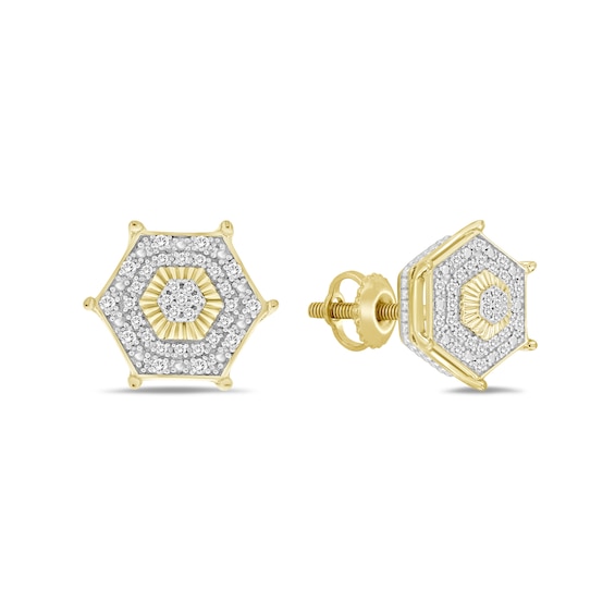 1/6 CT. T.W. Diamond Hexagon Stud Earrings in Sterling Silver with 14K Gold Plate