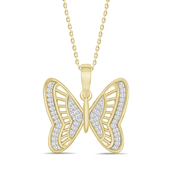 ​​​​​​​1/10 CT. T.W. Diamond Butterfly Pendant Necklace in Sterling Silver with 14K Gold Plate - 18"