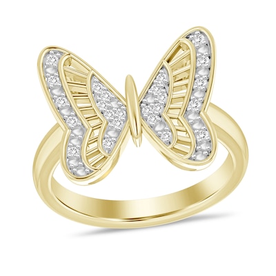 14K Gold Plated 1/10 CT. T.W. Diamond Butterfly Ring