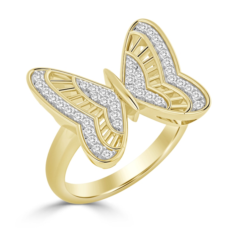 ​​​​​​​1/10 CT. T.W. Diamond Butterfly Ring in Sterling Silver with 14K Gold Plate