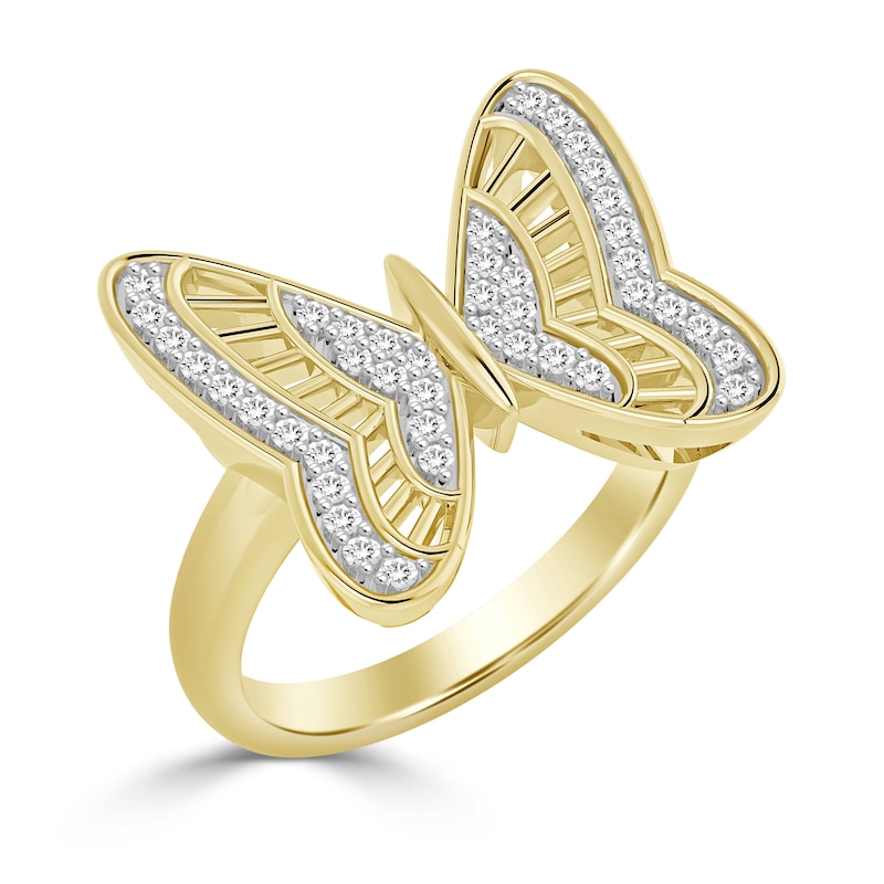 Main Image 2 of 14K Gold Plated 1/10 CT. T.W. Diamond Butterfly Ring