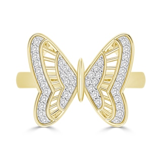 14K Gold Plated 1/10 CT. T.W. Diamond Butterfly Ring