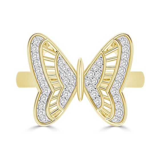 14K Gold Plated 1/10 CT. T.W. Diamond Butterfly Ring