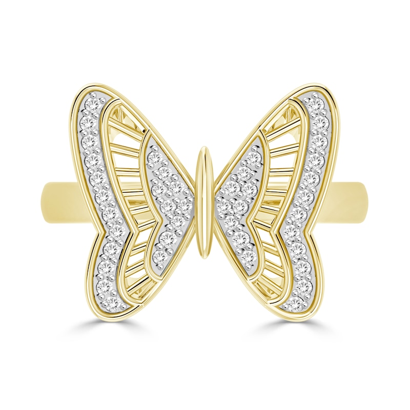 Main Image 3 of 14K Gold Plated 1/10 CT. T.W. Diamond Butterfly Ring