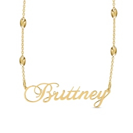 Cursive Nameplate Saturn Chain Necklace in Sterling Silver with 14K Gold Plate - 18"