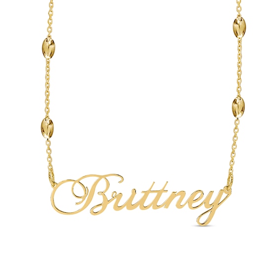 Cursive Nameplate Saturn Chain Necklace in Sterling Silver with 14K Gold Plate - 18"