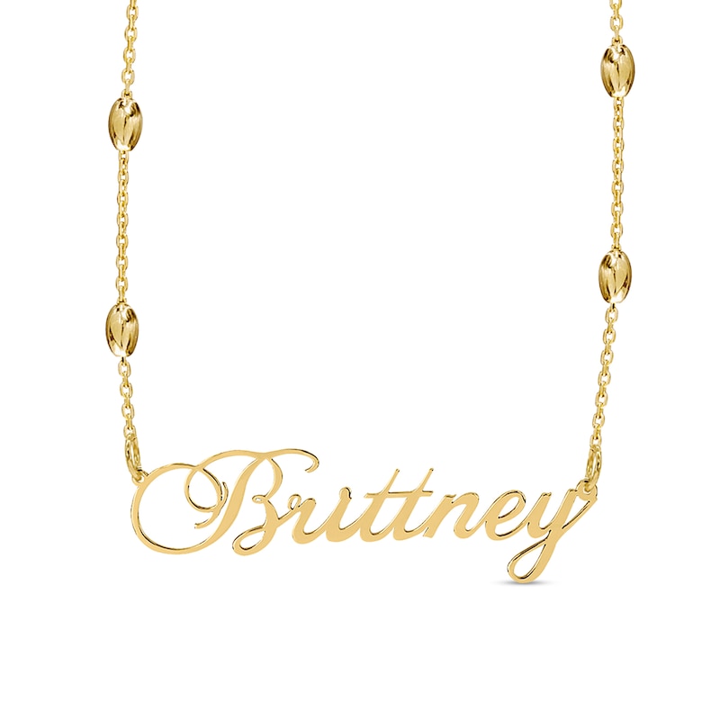 Main Image 1 of Cursive Nameplate Saturn Chain Necklace in Sterling Silver with 14K Gold Plate - 18"