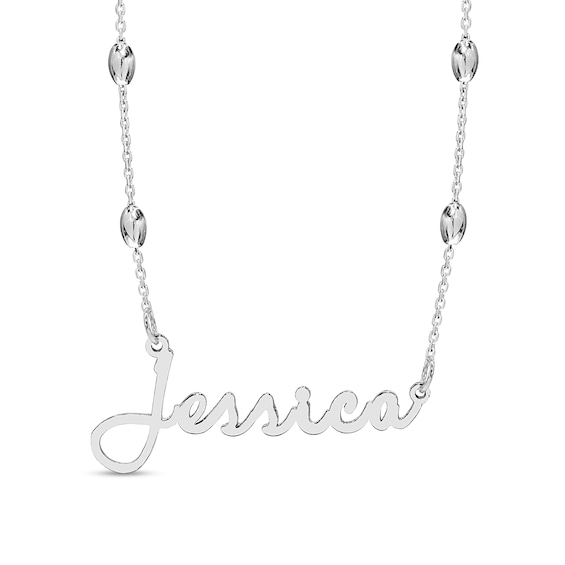 Script Nameplate Saturn Chain Necklace in Sterling Silver - 18"