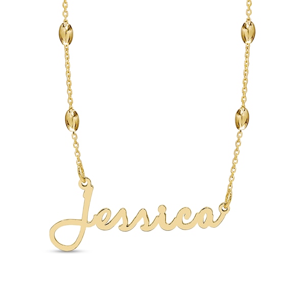 Script Nameplate Saturn Chain Necklace in Sterling Silver with 14K Gold Plate - 18"