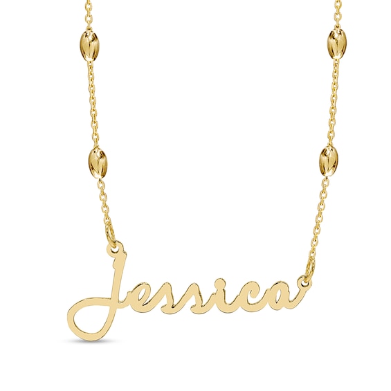 Script Nameplate Saturn Chain Necklace in Sterling Silver with 14K Gold Plate - 18"