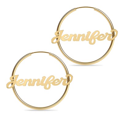 Script Name Hoops in Sterling Silver with 14K Gold Plate