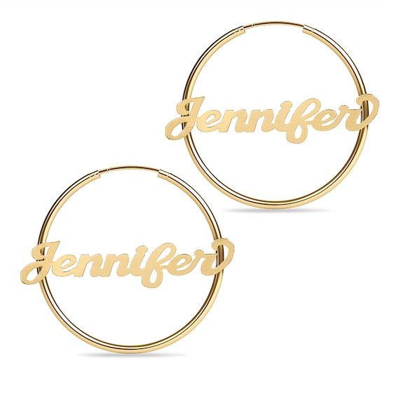 Script Name Hoops in Sterling Silver with 14K Gold Plate