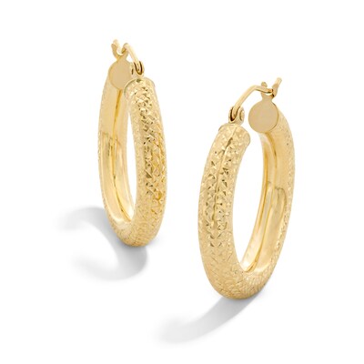 14K Hollow Gold Diamond-Cut Hoops