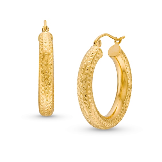 14K Hollow Gold Diamond-Cut Hoops