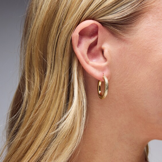 14K Hollow Gold Diamond-Cut Hoops