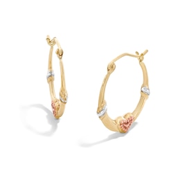 ​​​​​​​10K Hollow Gold Heart Tri-Color Hoops