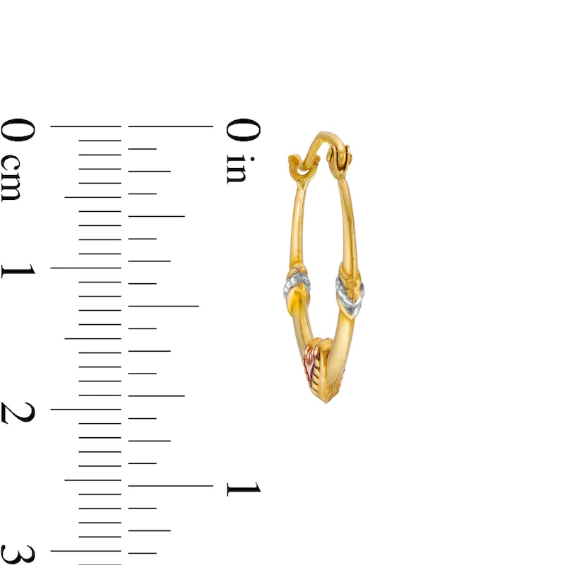 Main Image 2 of ​​​​​​​10K Hollow Gold Heart Tri-Color Hoops