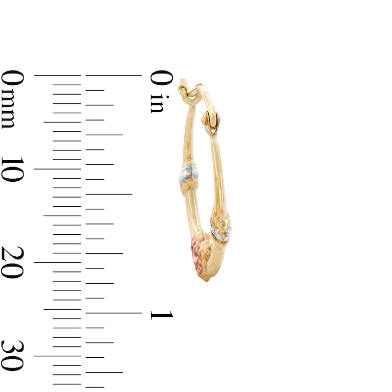 Main Image 4 of ​​​​​​​10K Hollow Gold Heart Tri-Color Hoops