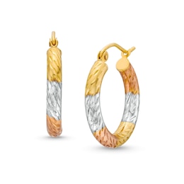 14K Hollow Gold Diamond-Cut Tri-Color Hoops