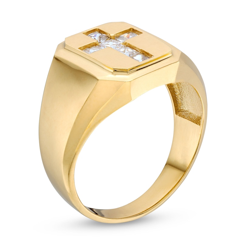 Main Image 2 of 10K Hollow Gold CZ Signet Cross Ring - Size 10.5