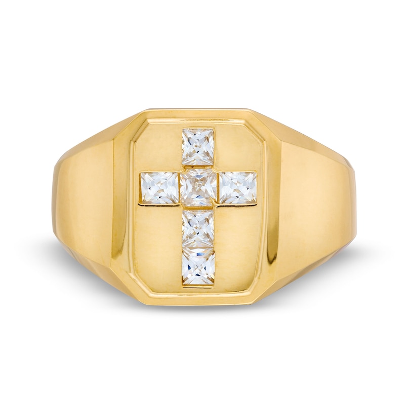 Main Image 3 of 10K Hollow Gold CZ Signet Cross Ring - Size 10.5