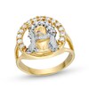 Thumbnail Image 0 of ​​​​​​​10K Hollow Gold CZ Halo Jesus Ring - Size 10.5