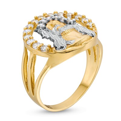 ​​​​​​​10K Gold CZ Halo Jesus Ring - Size 10.5