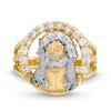 Thumbnail Image 2 of ​​​​​​​10K Hollow Gold CZ Halo Jesus Ring - Size 10.5