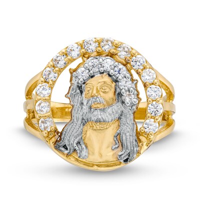 ​​​​​​​10K Gold CZ Halo Jesus Ring - Size 10.5